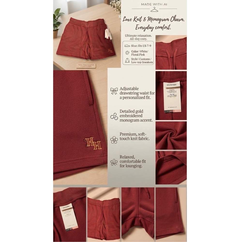 HTG Sweat Shorts Burgundy Red Drawstring Logo
